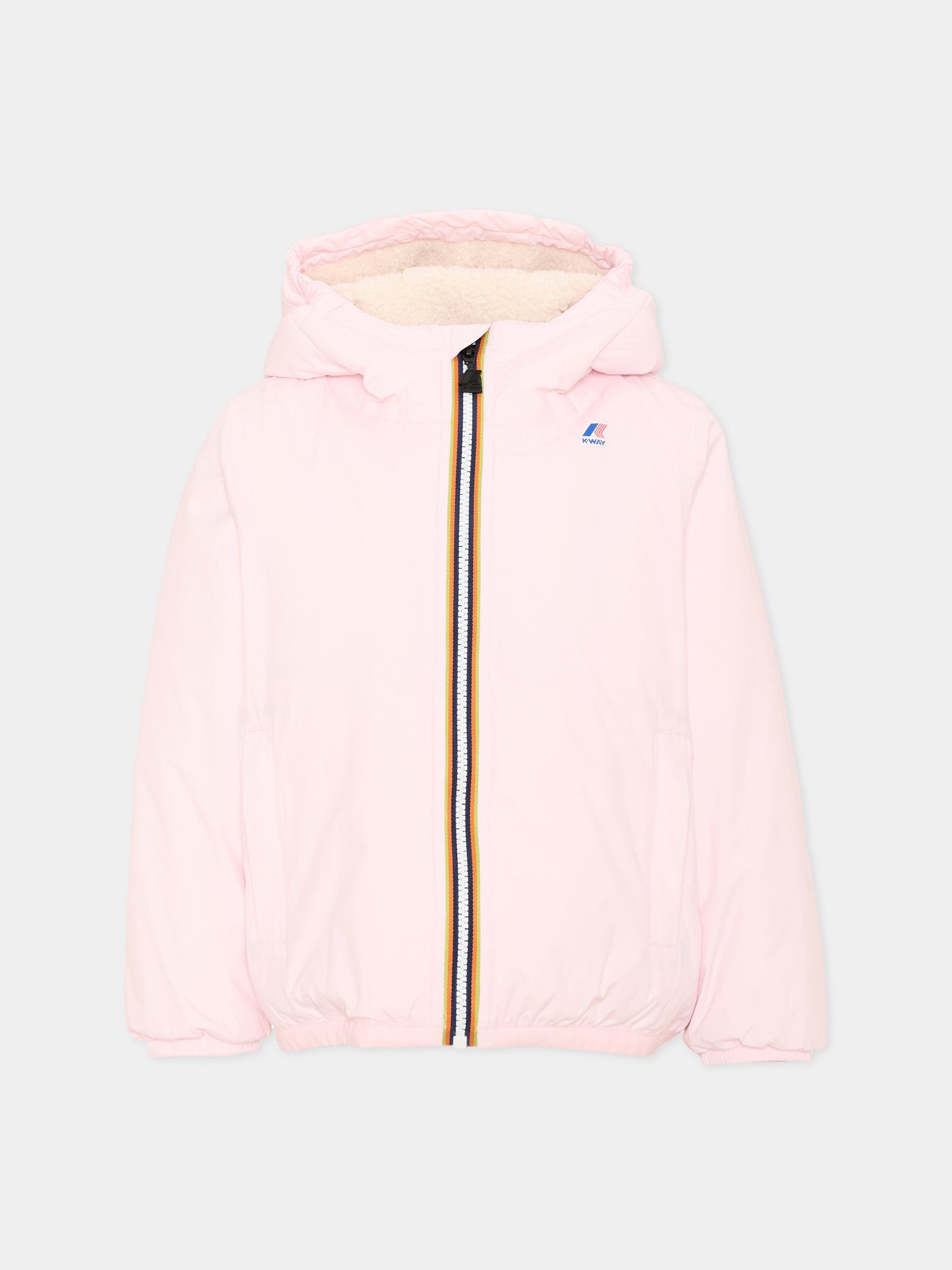 Piumino rosa Claude Orsetto per bambina con logo,K-way,K7142TW W4U