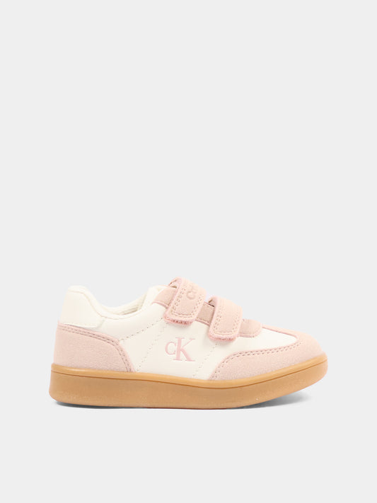 Sneakers avorio per bambina con logo,Calvin Klein Kids,V1A9 83383 1269A999