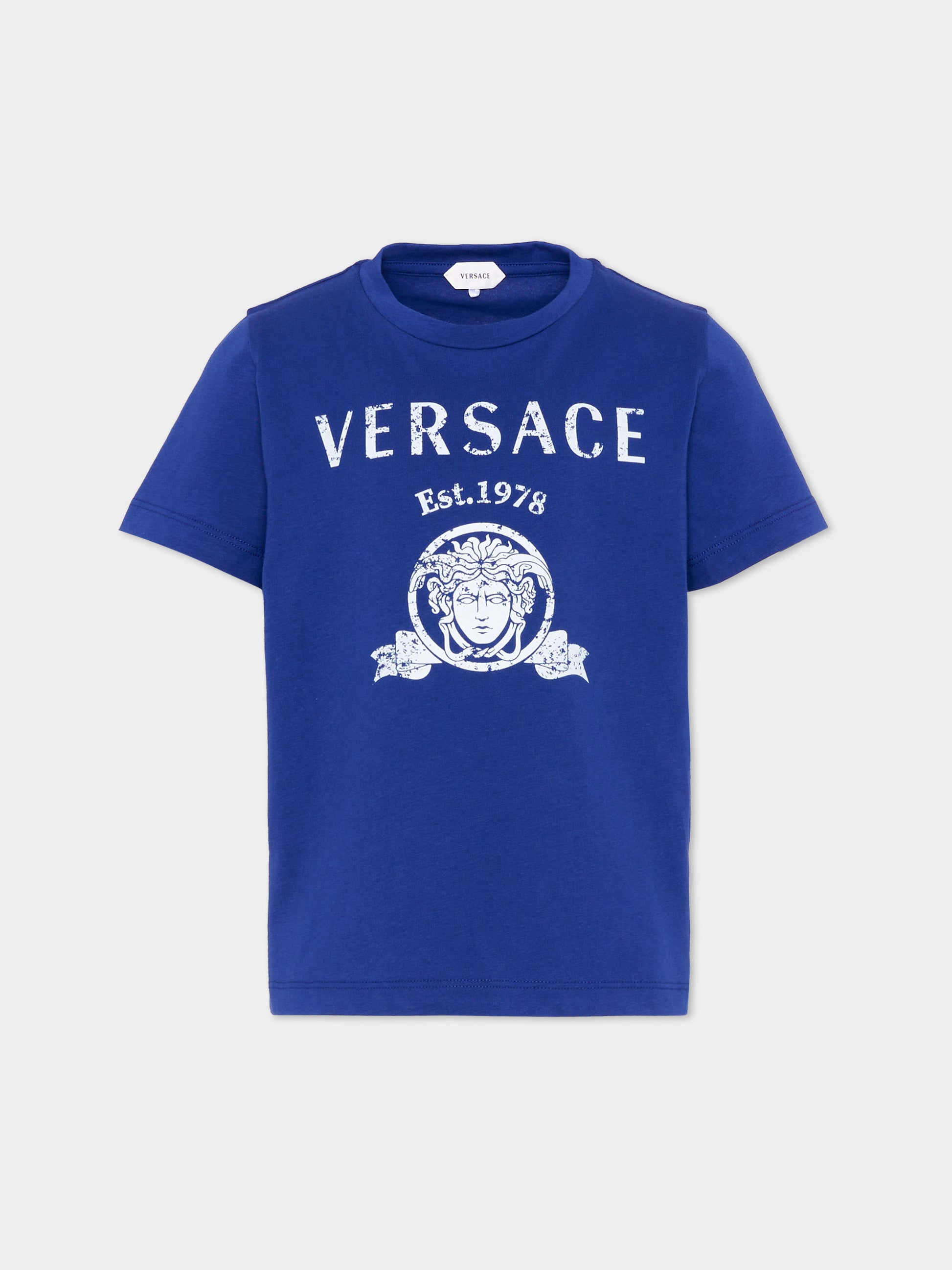 T-Shirt blu per bambino con logo,Versace,1024946 1A18123 2U0K0