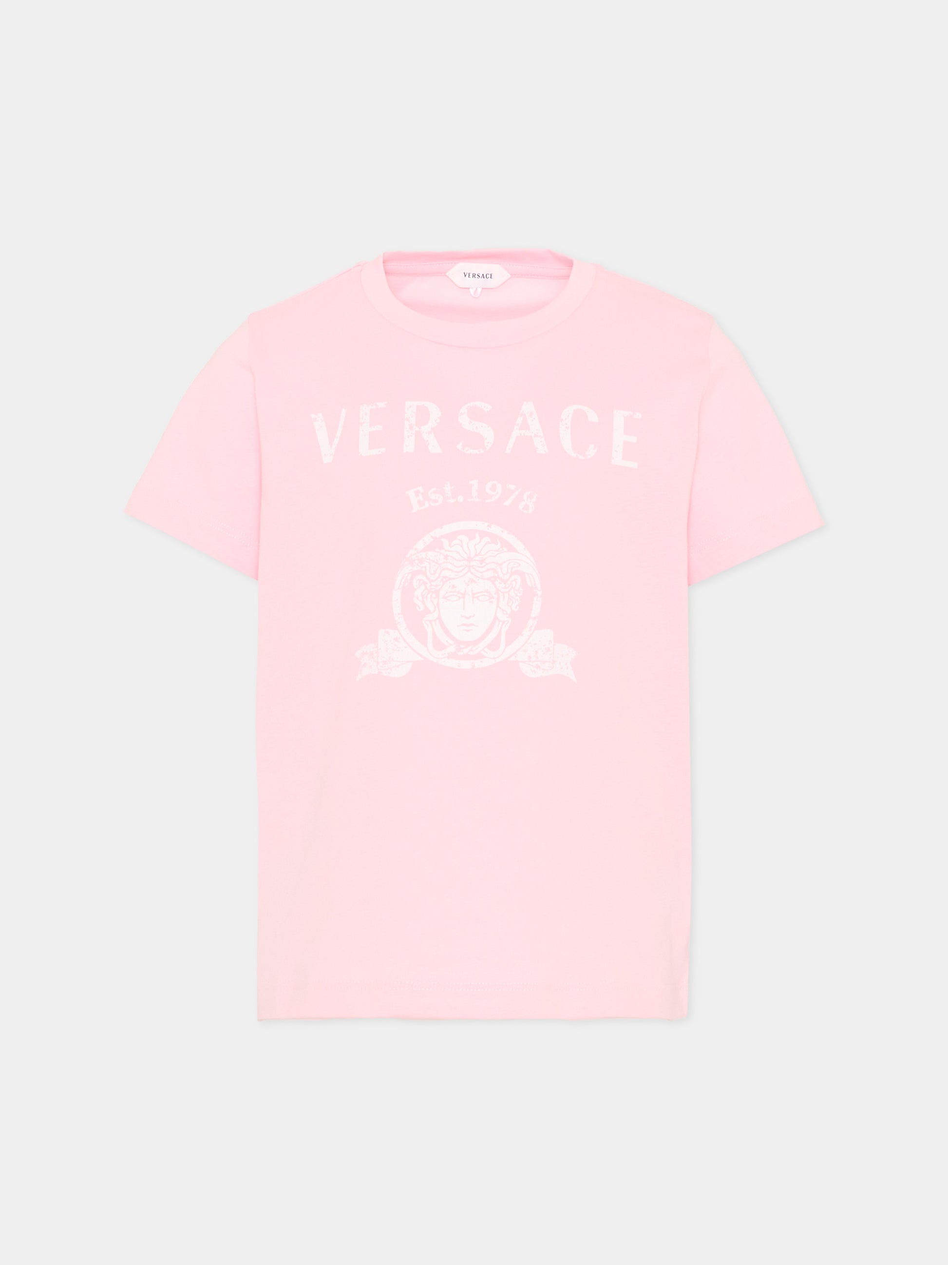 T-Shirt rosa per bambina con logo,Versace,1024946 1A18123 2PS80