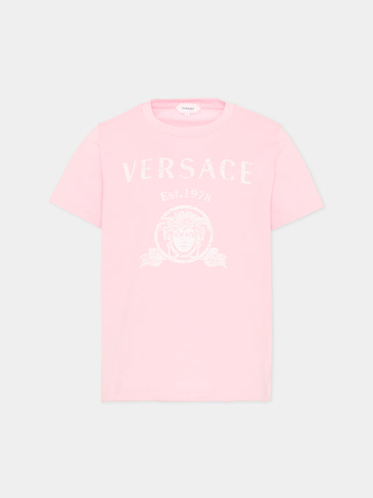 T-Shirt rosa per bambina con logo,Versace,1024946 1A18123 2PS80