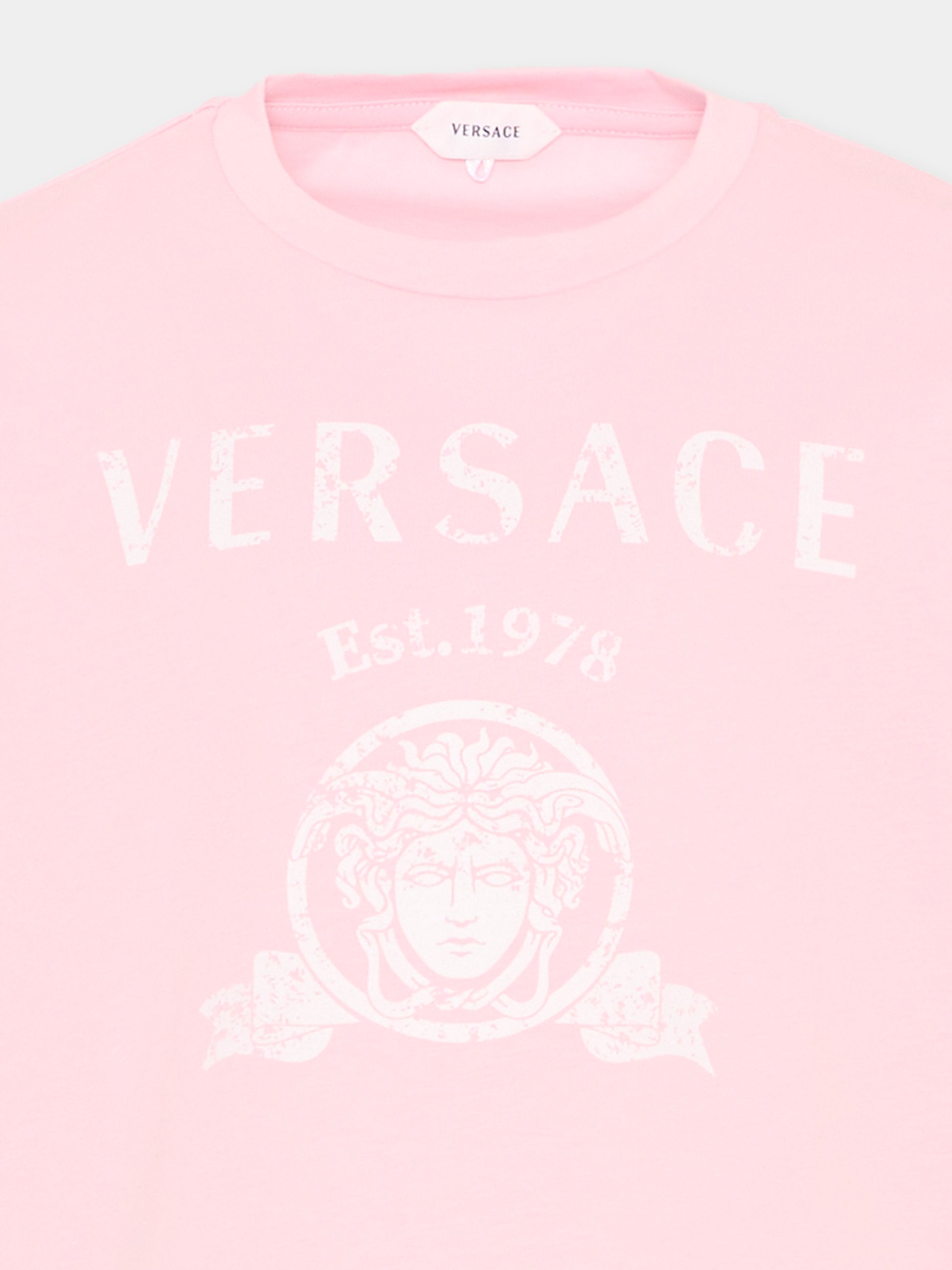 T-Shirt rosa per bambina con logo,Versace,1024946 1A18123 2PS80
