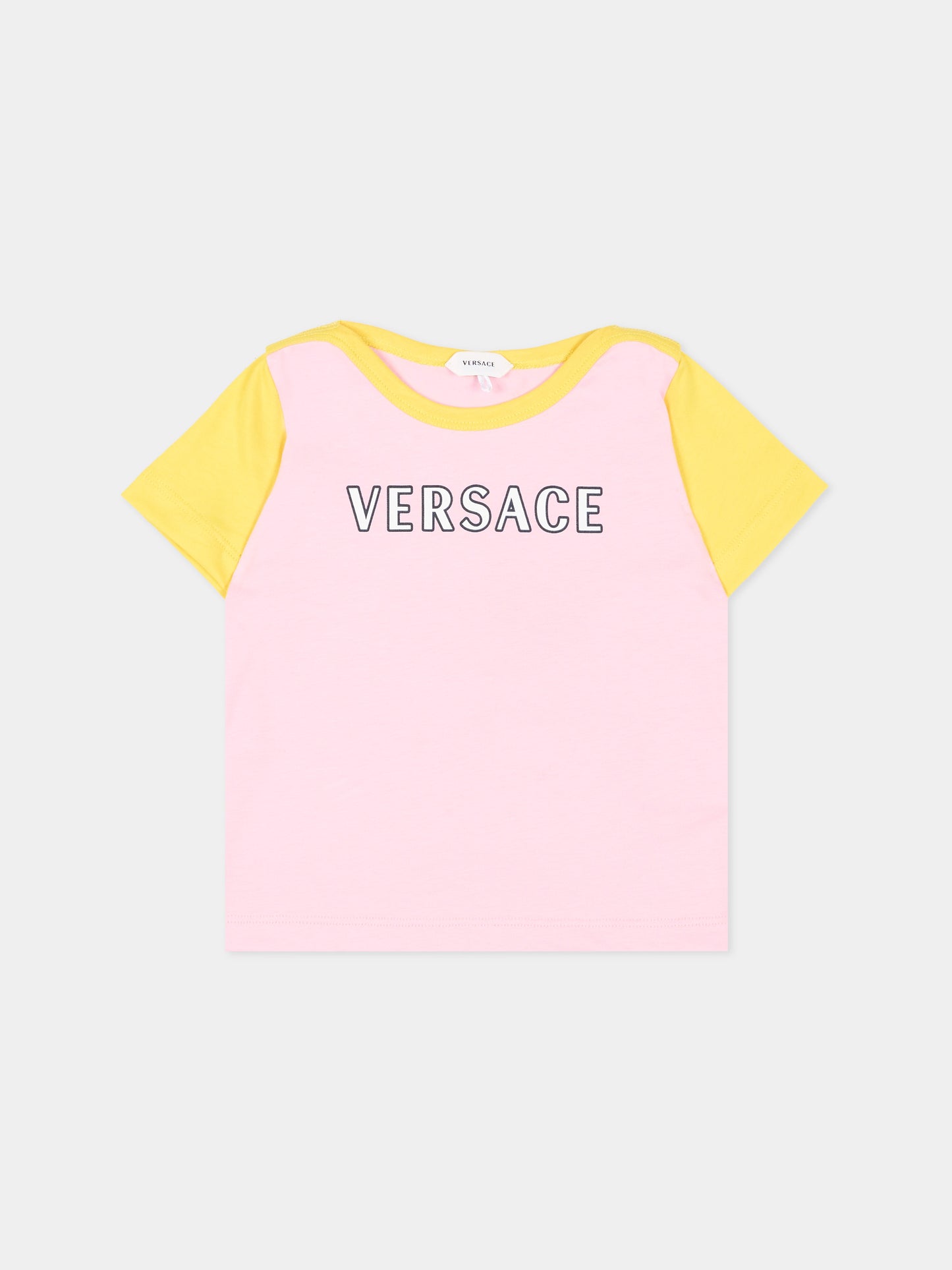 T-Shirt rosa per neonata con logo,Versace,1025174 1A18129 6PD90