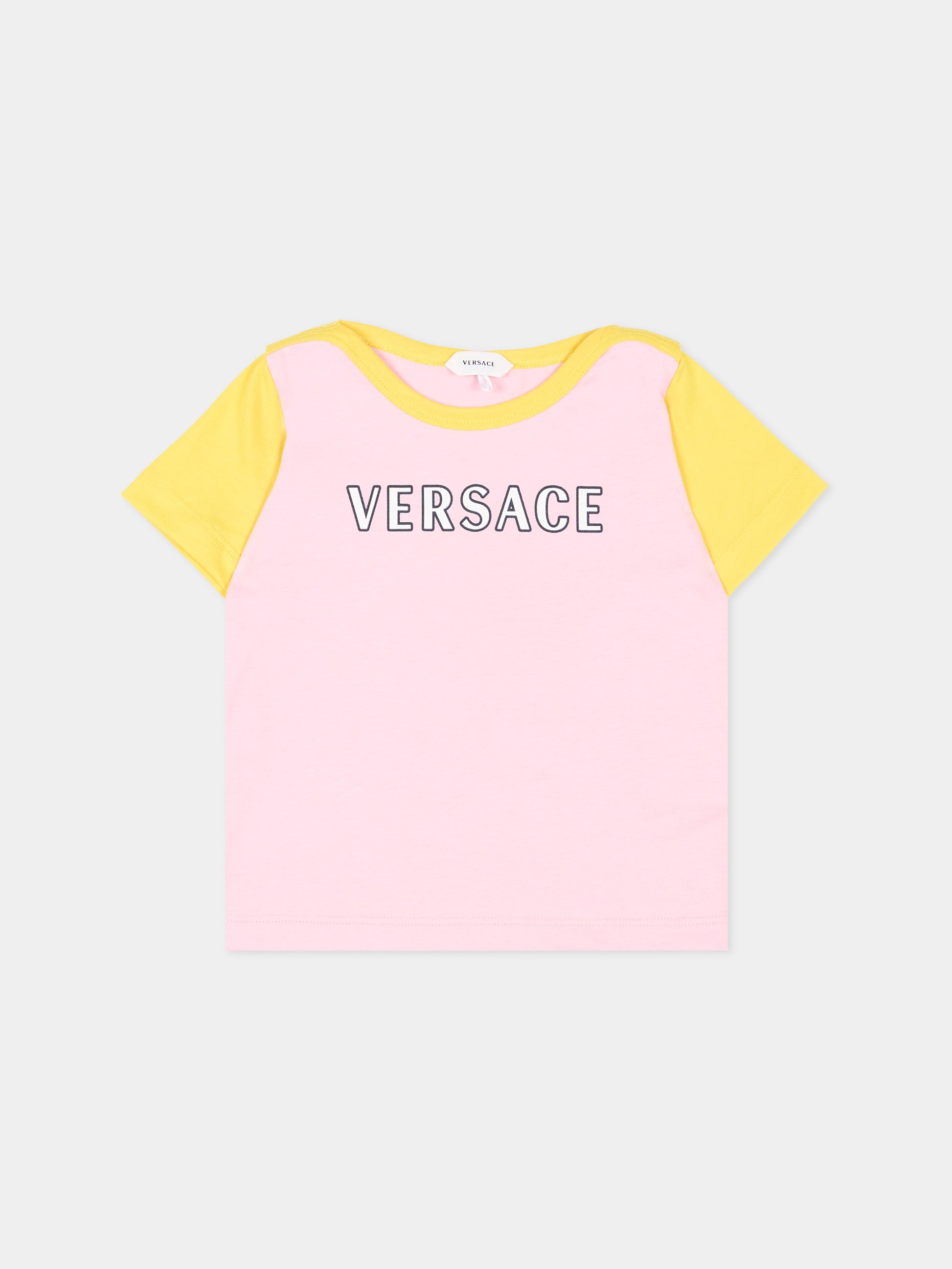 T-Shirt rosa per neonata con logo,Versace,1025174 1A18129 6PD90