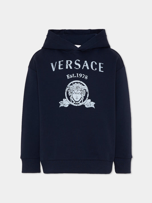 Felpa blu per bambini con logo,Versace,1024950 1A18126 2U4K0