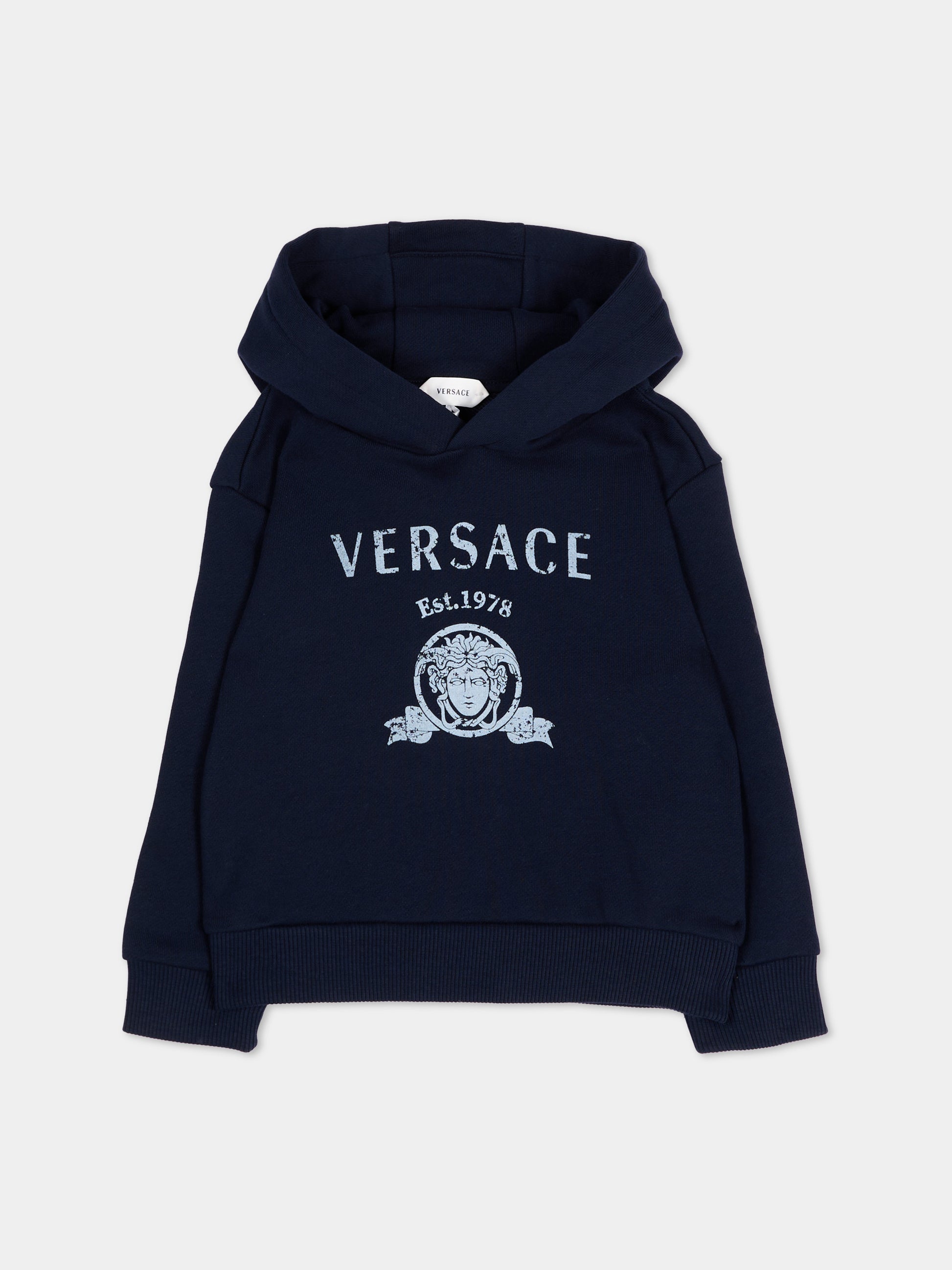 Felpa blu  Felpa con cappuccio blu per neonati  per Neonati logo frontale,Versace,1025252 1A18126 2U4K0