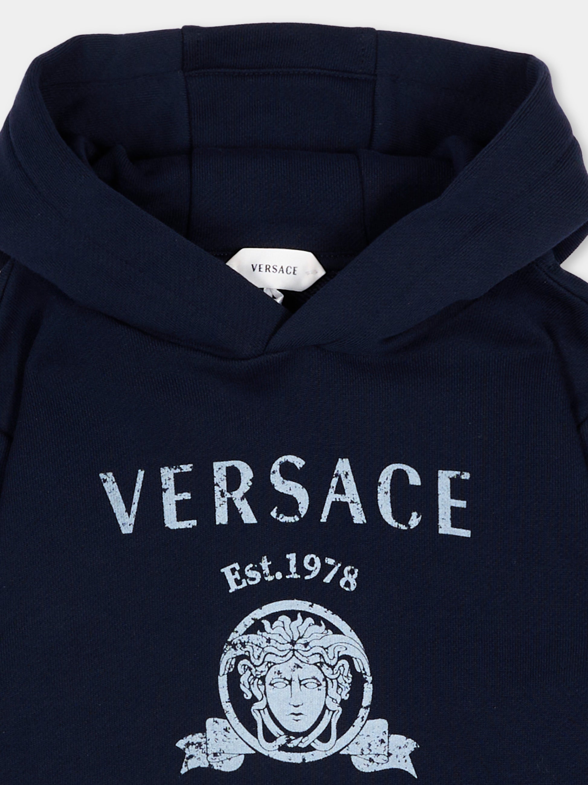 Felpa blu  Felpa con cappuccio blu per neonati  per Neonati logo frontale,Versace,1025252 1A18126 2U4K0