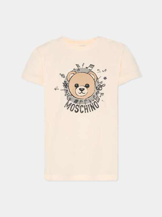 T-shirt avorio per bambino con Teddy Bear e note musicali,Moschino Kids,HOM058 LAA10 10123