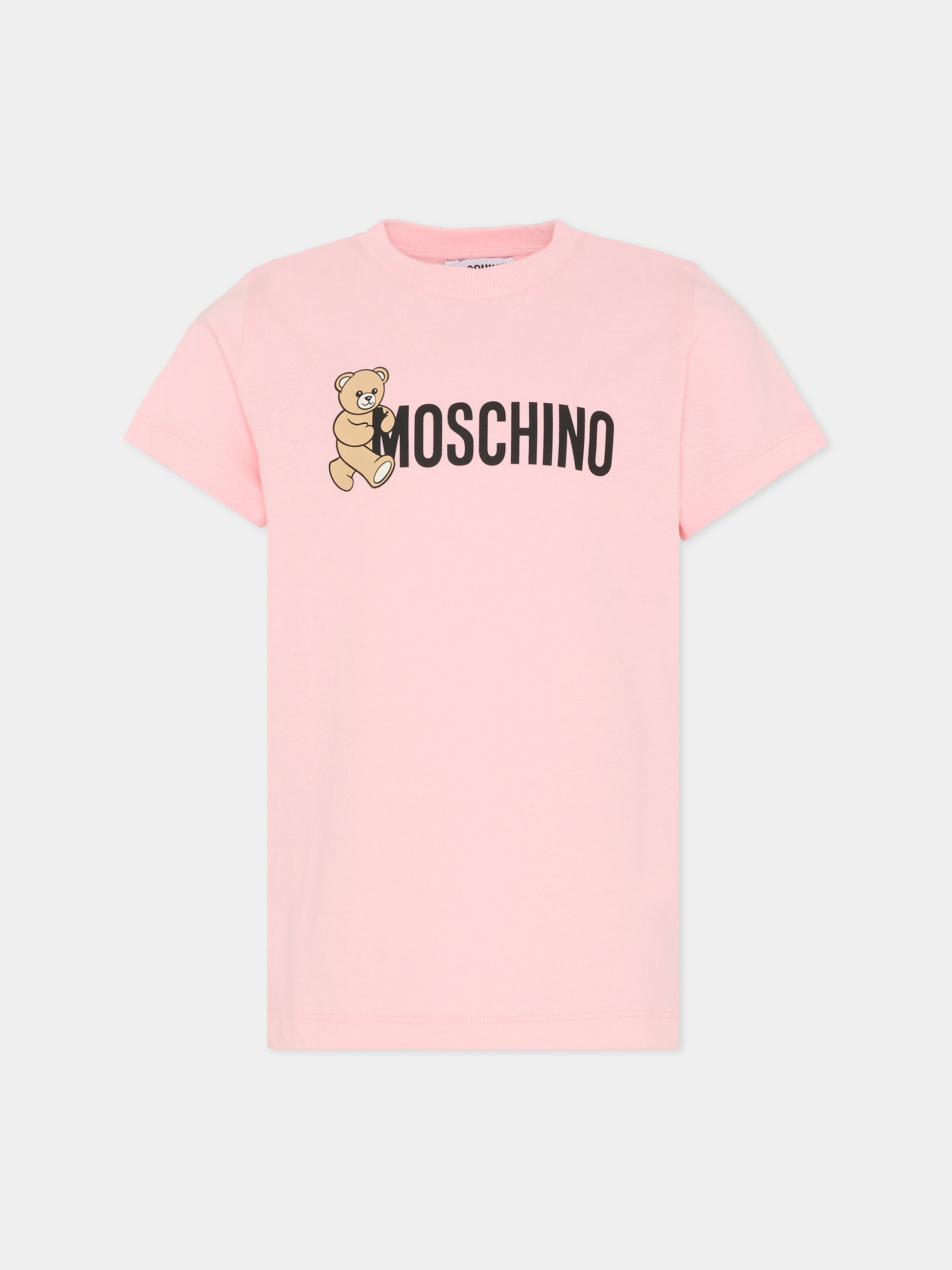 T-shirt rosa per bambina con Teddy Bear e logo,Moschino Kids,HPM058 LAA34 50209