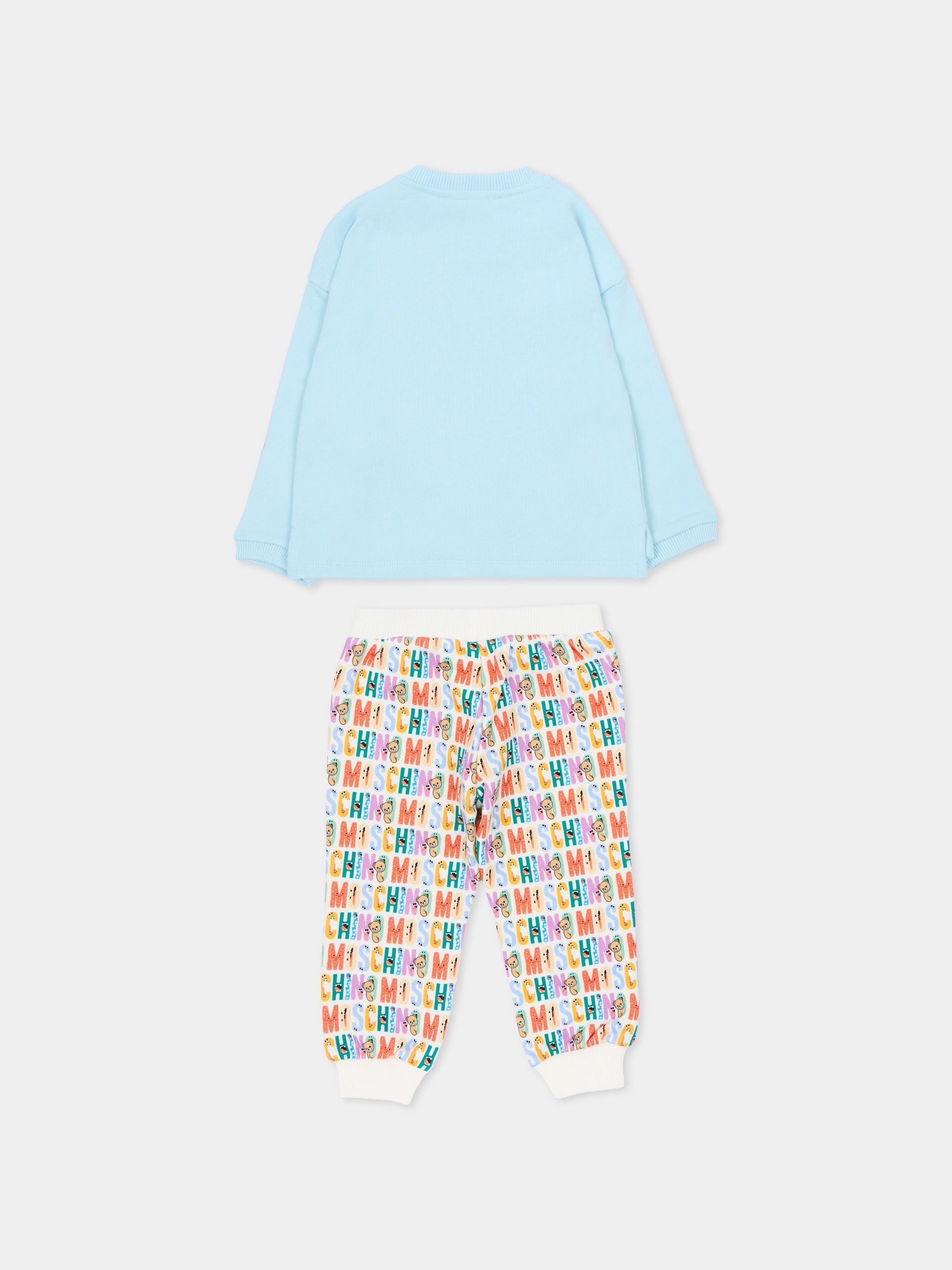 Completo celeste per neonato con logo,Moschino Kids,MUK05C LCA58 40304