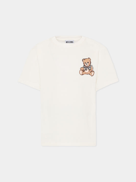 T-shirt avorio per bambina con Teddy Bear,Moschino Kids,HKM060 LBA11 10063