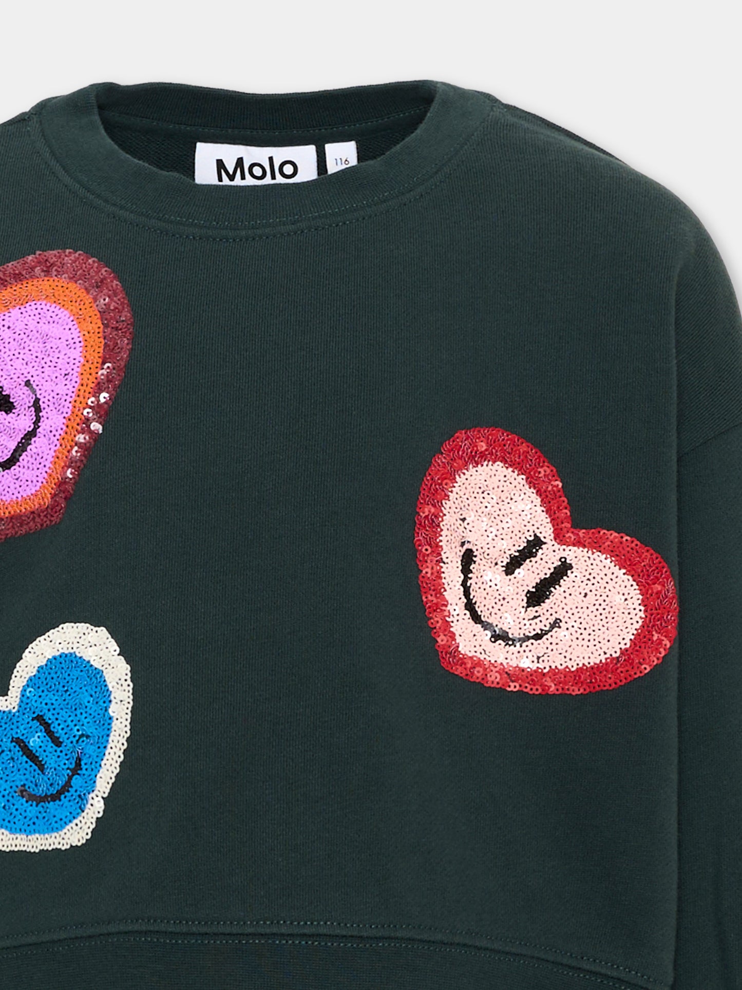 Felpa verde Miki per bambina con cuori,Molo,2W26J210 5721