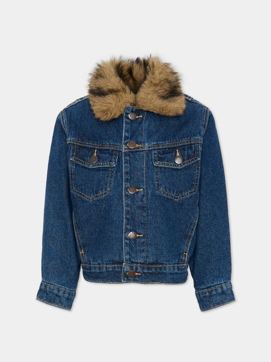 Giubbotto denim Hiroie per bambina con collo in pelliccia,Molo,5W26M334 5850