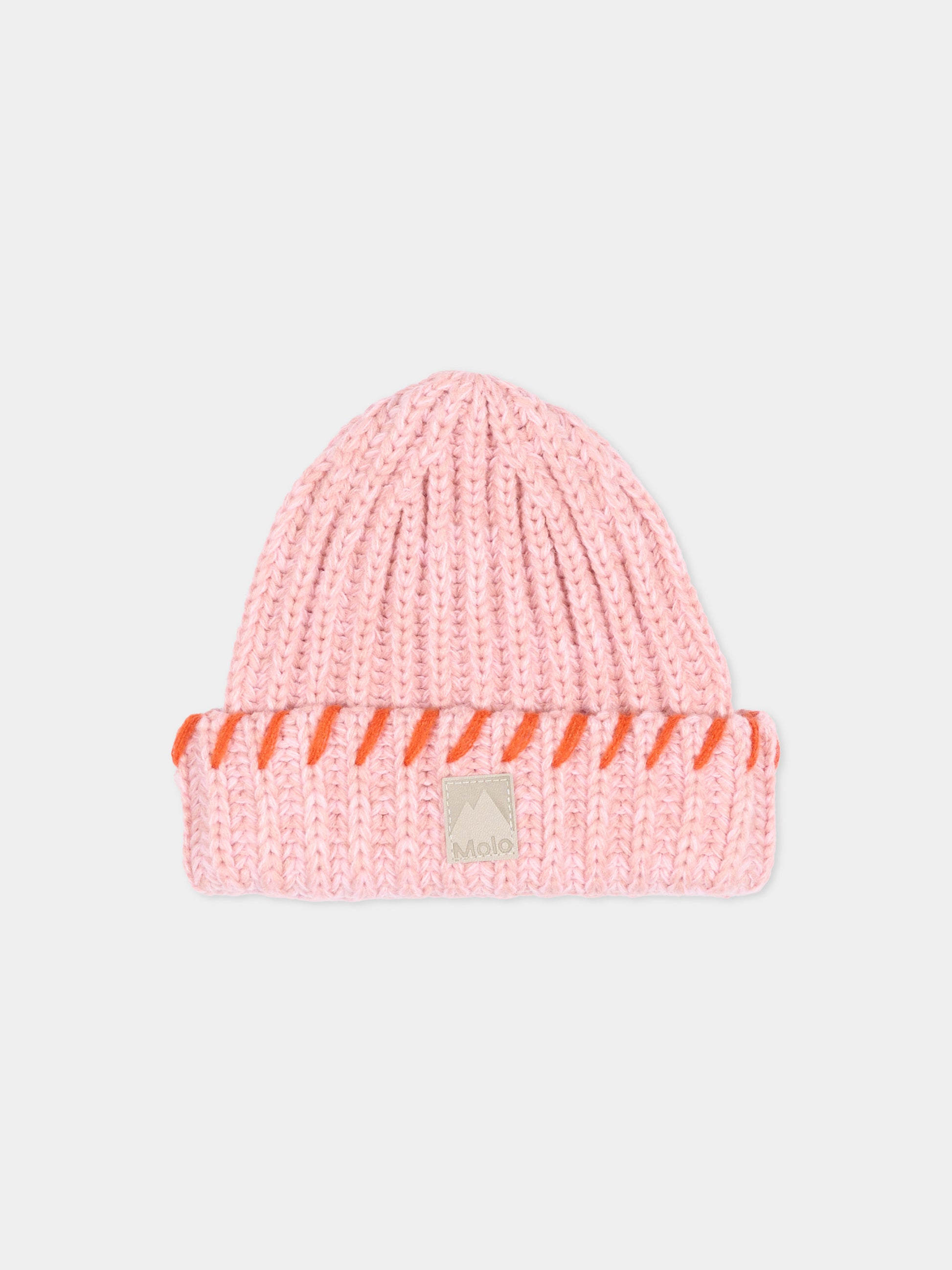 Berretto in maglia rosa karina per bambina con logo,Molo,7W26S311 8882