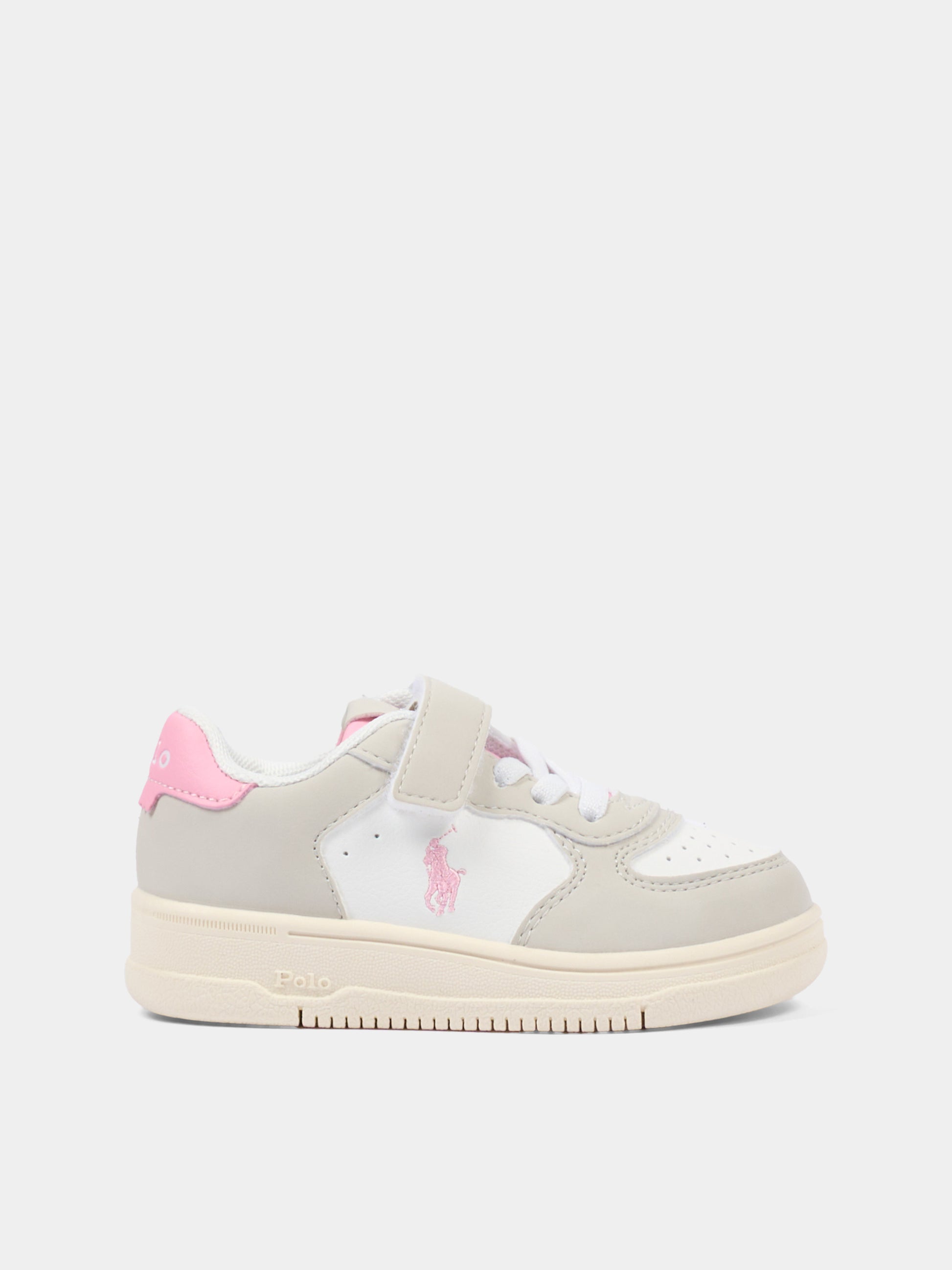 Sneakers bianche e rosa per bambina con Polo Pony,Ralph Lauren Kids,RL05870050