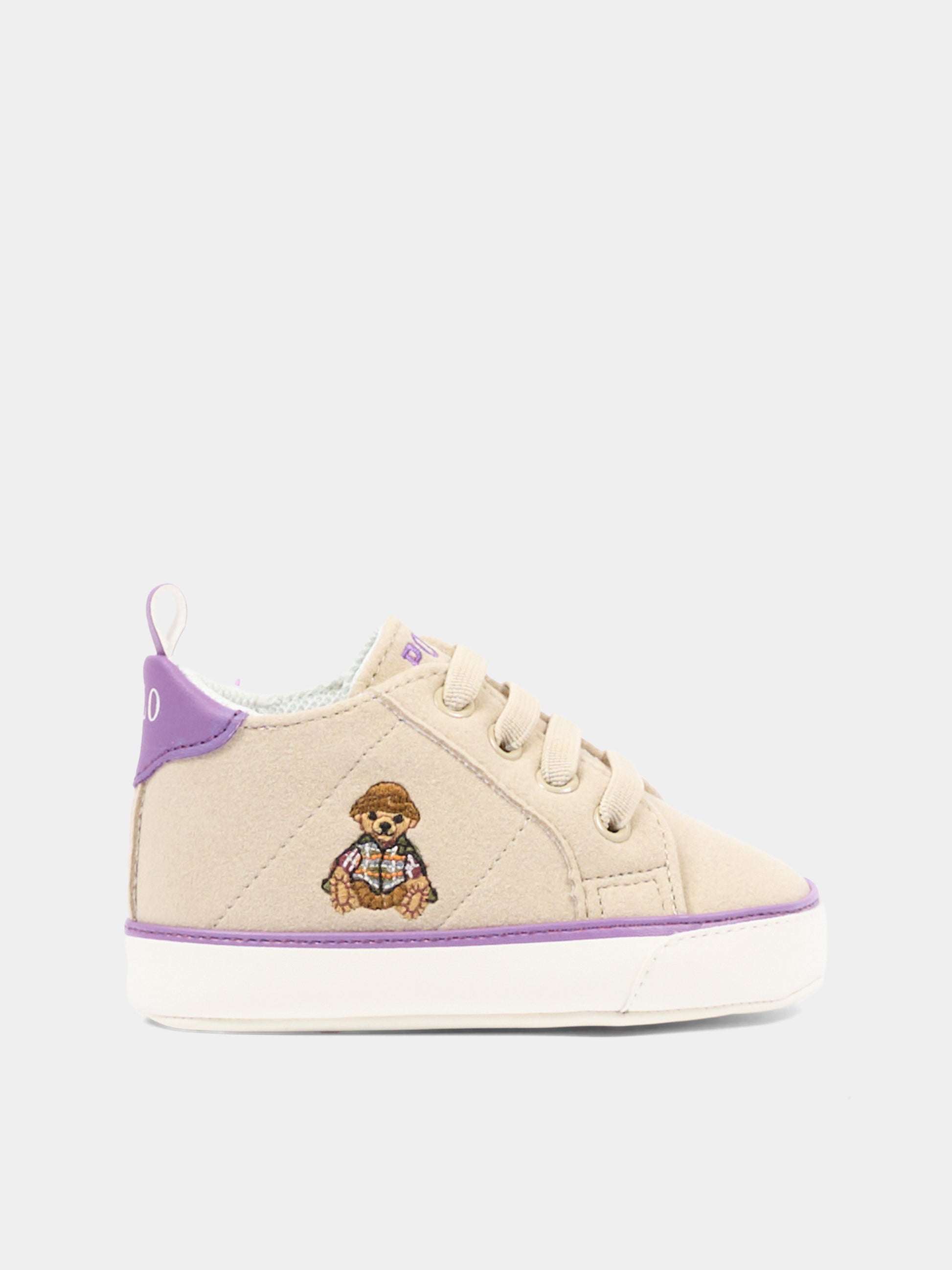 Sneakers beige per neonata con Polo Bear,Ralph Lauren Kids,RL06198256