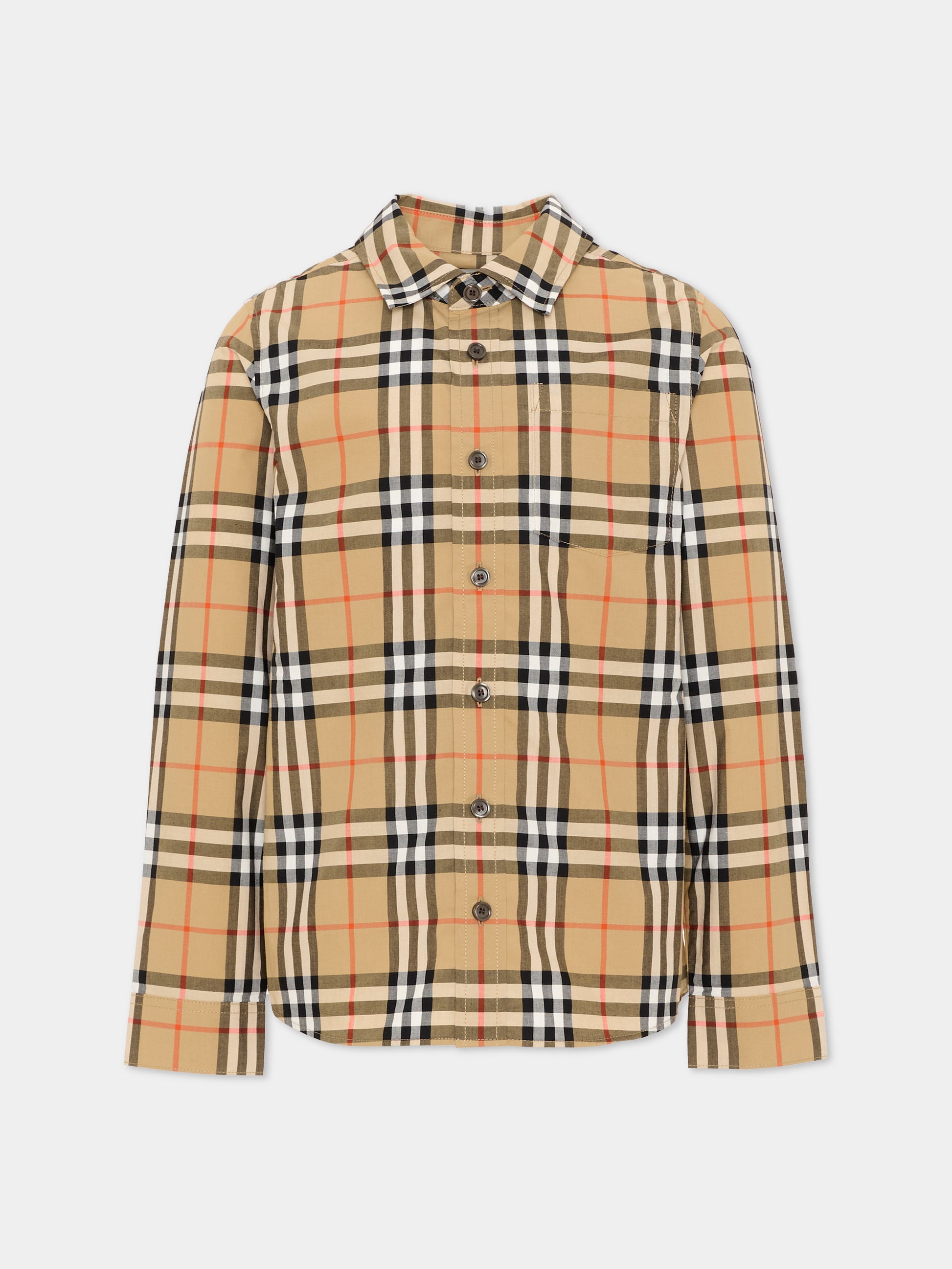 Camicia beige per bambino con check vintage,Burberry Kids,8117166 B9368