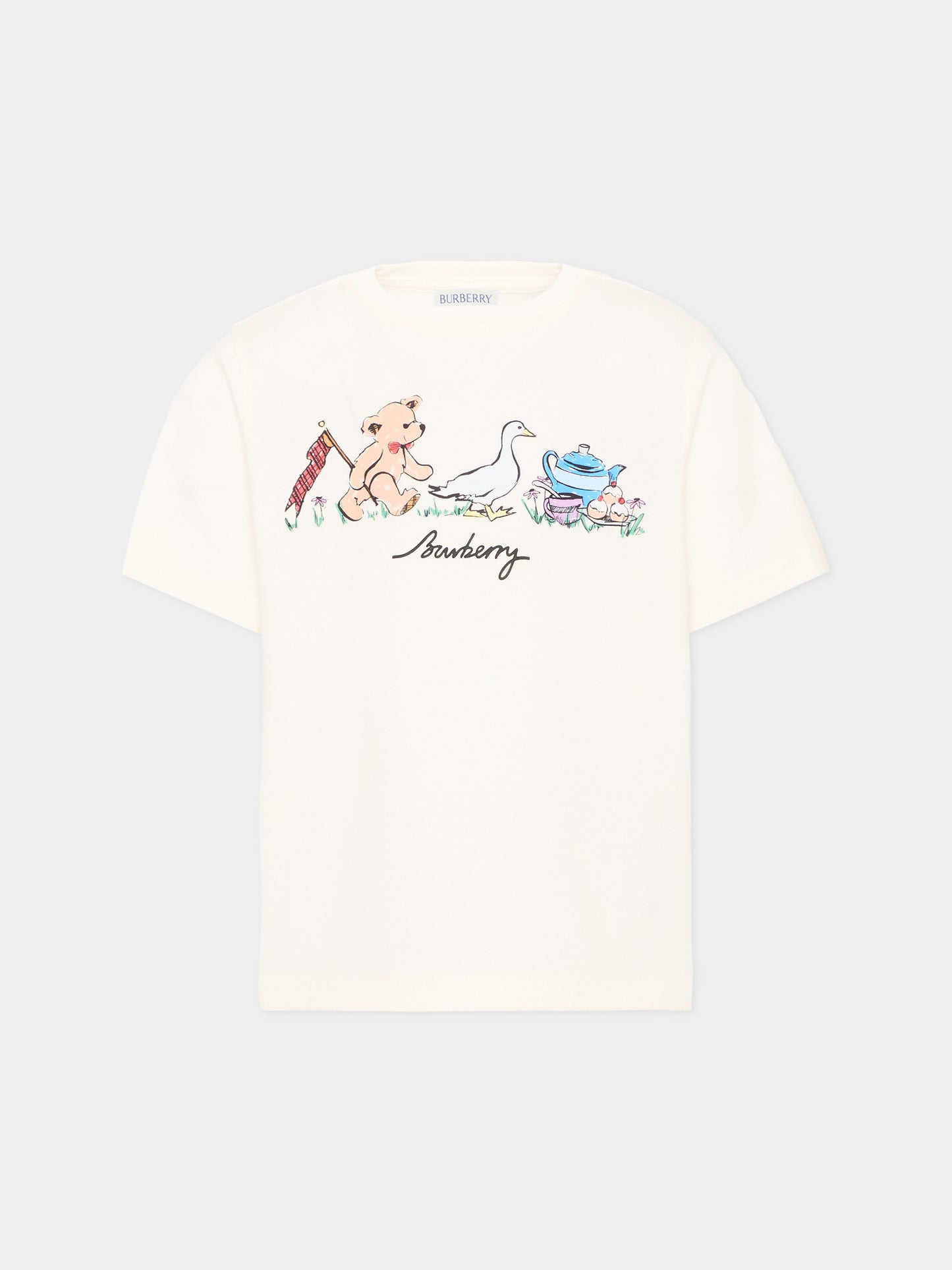 T-Shirt avorio per bambina con logo,Burberry Kids,8126581 A2014