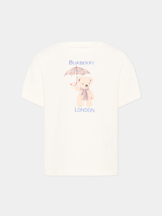 T-Shirt avorio per bambini con logo,Burberry Kids,8127206 A2014