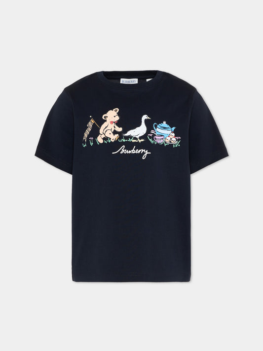 T-Shirt blu per bambini con logo,Burberry Kids,8128100 A1662