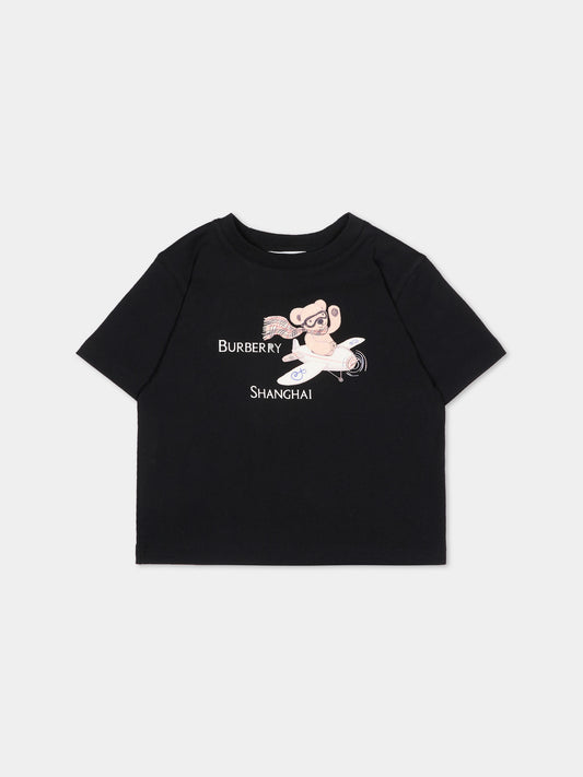 T-shirt nera per neonati con logo,Burberry Kids,8129769 A1189