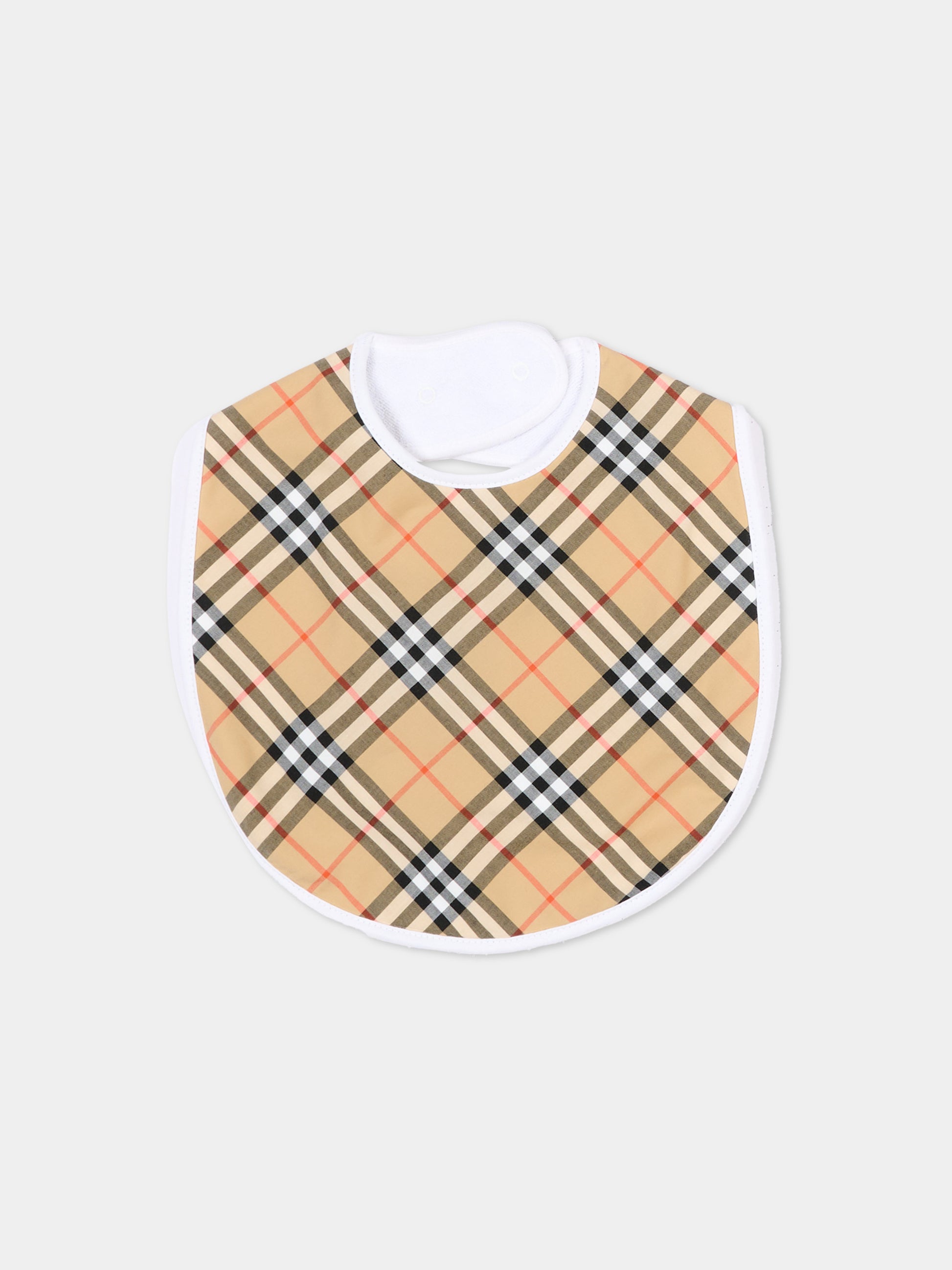 Bavaglini bianchi per neonati con check vintage,Burberry Kids,8126049 A1464