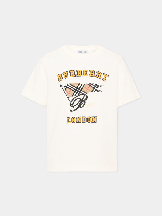 T-Shirt avorio per bambino con logo,Burberry Kids,8126308 A2014
