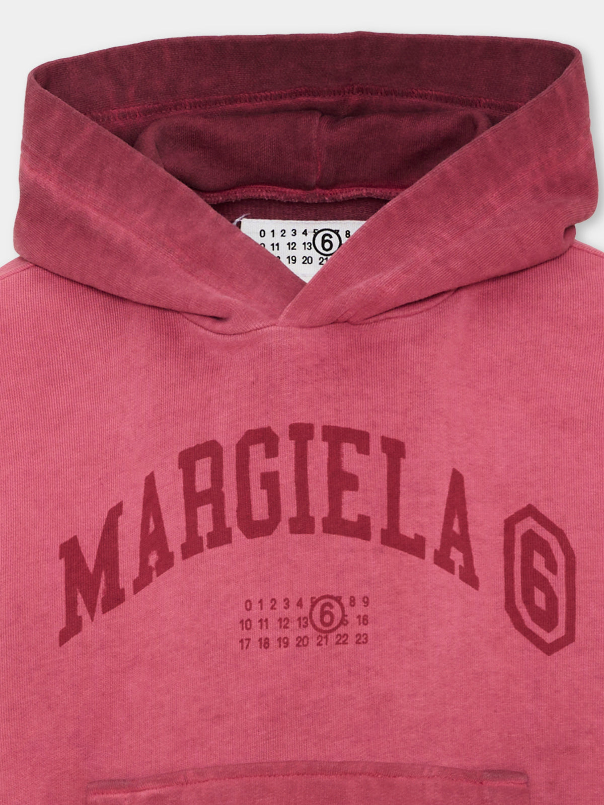 Felpa con cappuccio bordeaux con stampa per bambini,Mm6 Maison Margiela,M61135 MM08P M6403