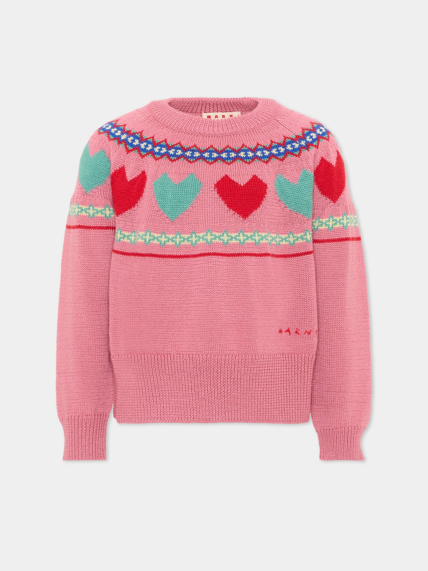 Maglione rosa per bambina a cuori,Marni Kids,M01870 M00XQ 0M352