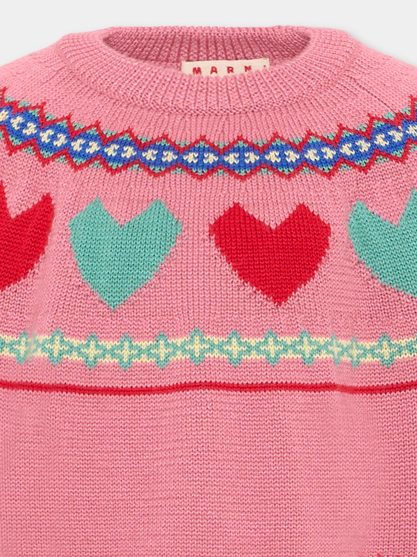 Maglione rosa per bambina a cuori,Marni Kids,M01870 M00XQ 0M352
