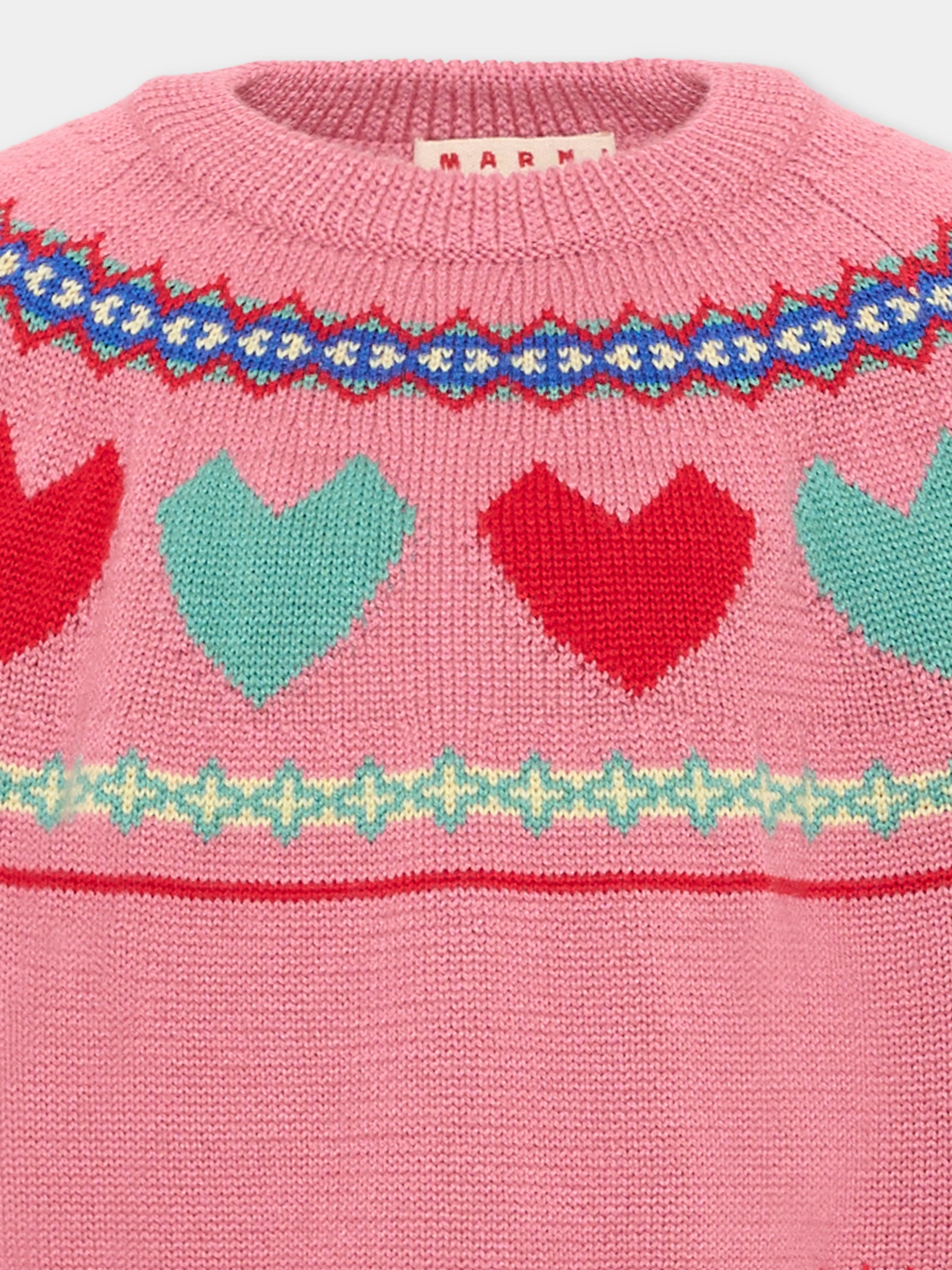 Maglione rosa per bambina a cuori,Marni Kids,M01870 M00XQ 0M352
