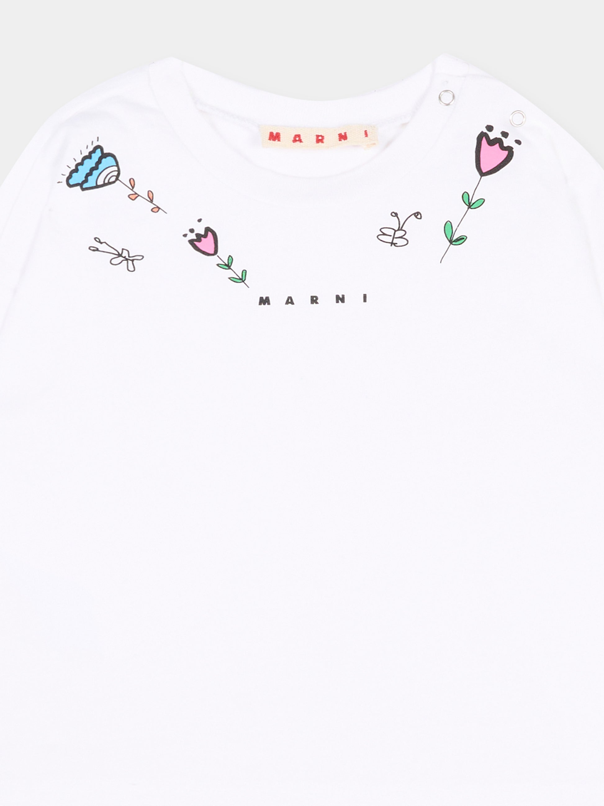 T-Shirt bianca per neonata con fiori,Marni Kids,M01899 M00SG 0M100