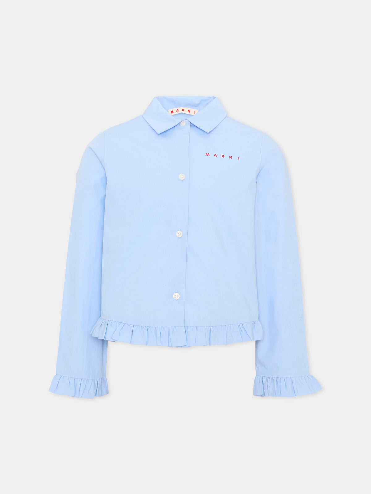 Camicia a manica lunga azzurra con ruches per bambina,Marni Kids,M01948 M00UW 0M863