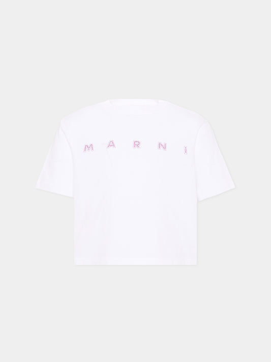 T-Shirt bianca per bambina con logo,Marni Kids,M01968 M00SG 0M100