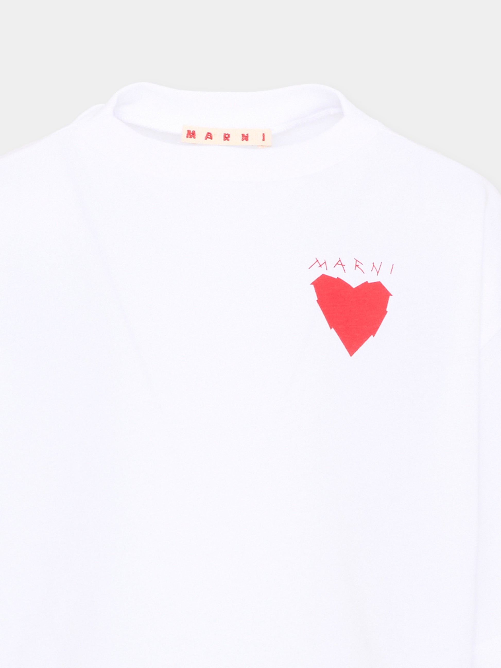 T-shirt bianca per bambina con logo,Marni Kids,M02014 M00YP 0M100