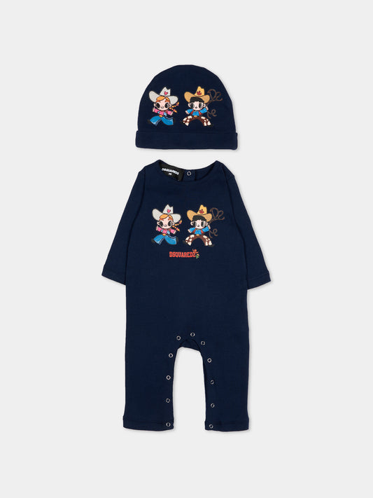 Set tutina blu per neonati con cowboy,Dsquared2,DQ3515 D0A8U DQ864