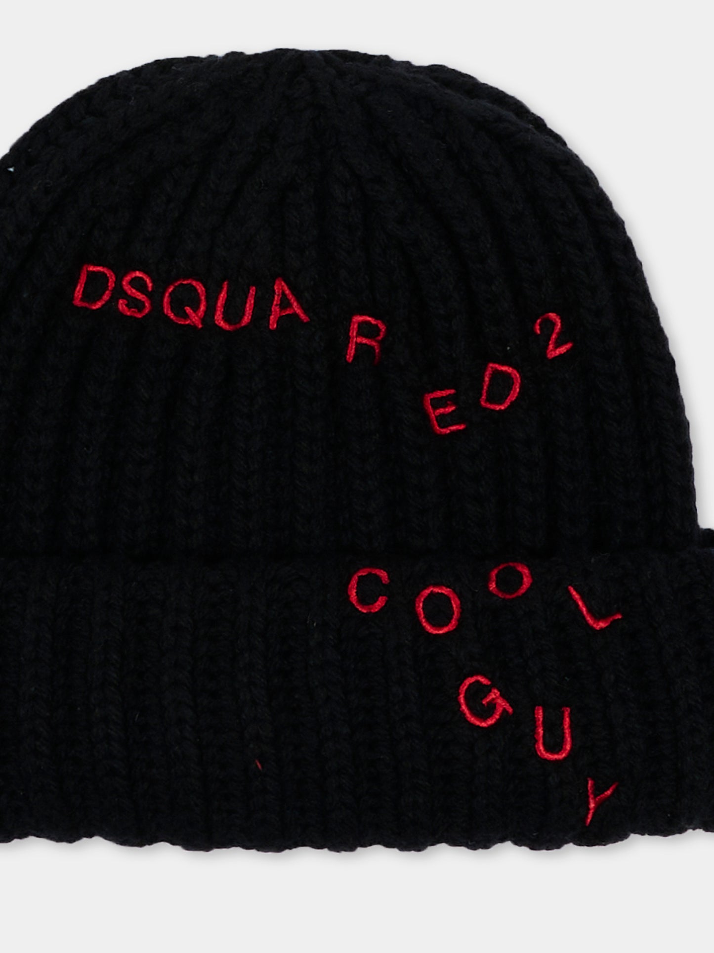 Berretto nero con logo ricamato per bambini,Dsquared2,DQ3527 D0AJQ DQ900