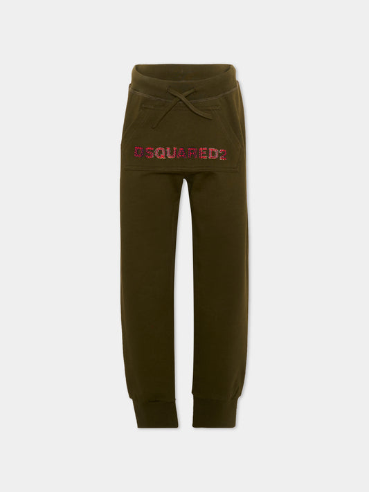 Pantalone verde per bambini con logo,Dsquared2,DQ3562 D0AJ2 DQ558