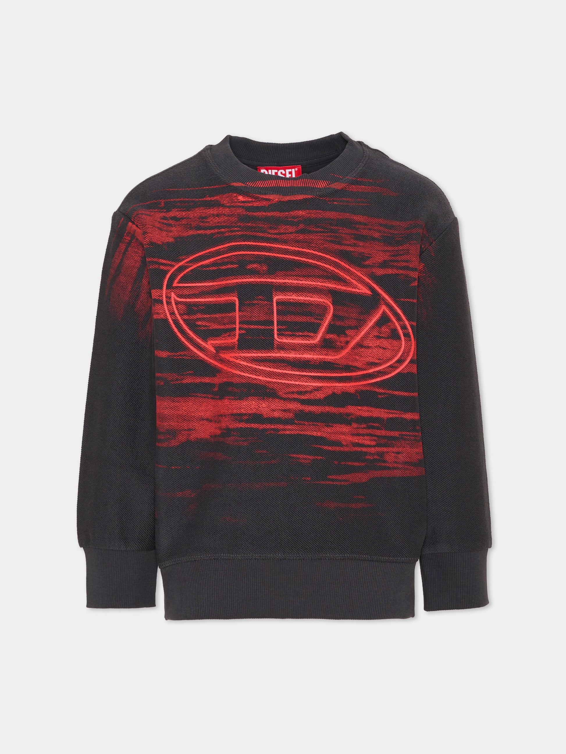 Felpa girocollo nera per bambino con logo,Diesel,J02984 KYA2P K910A