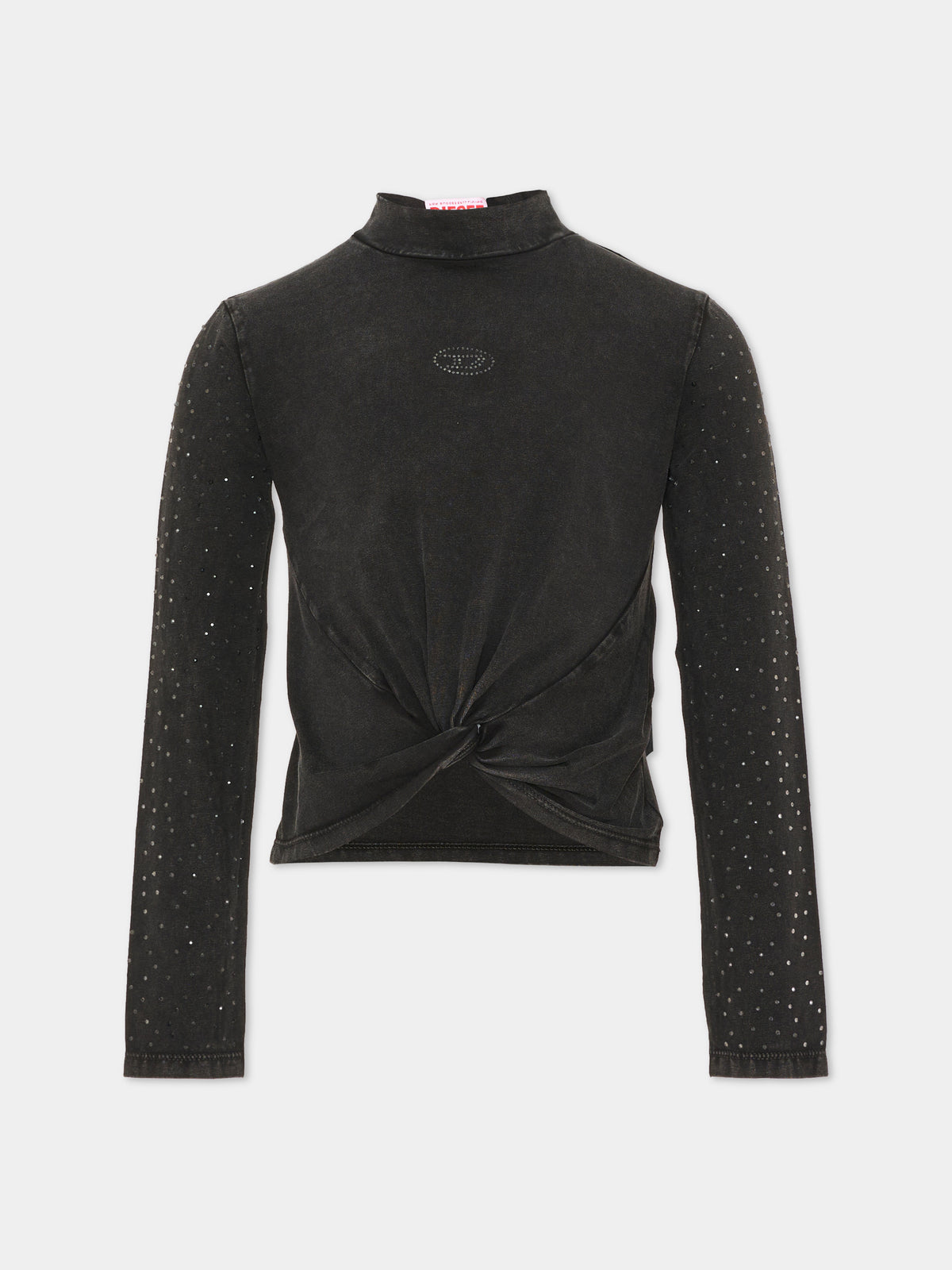 T-shirt a manica lunga nera per bambina con nodo,Diesel,J03011 KYA2K K900
