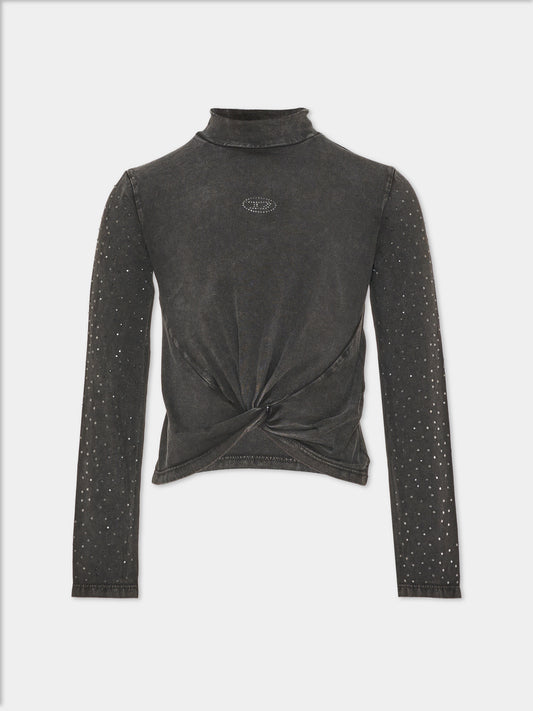 Black long sleeve T-shirt for Girl with knot