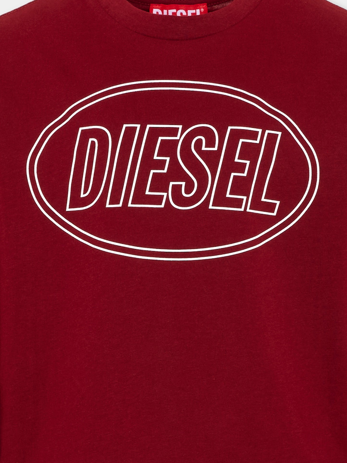 T-Shirt bordeaux per bambini con logo,Diesel,J03037 0GRAI K440