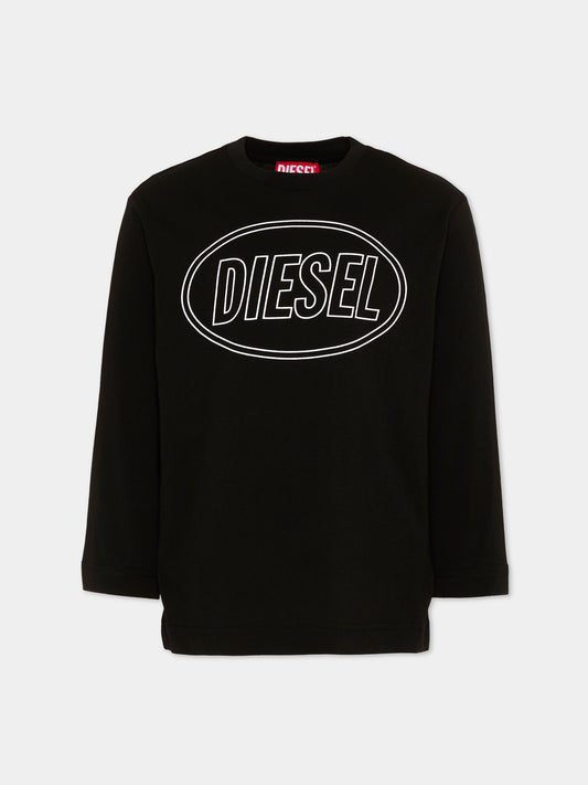 T-Shirt a manica lunga nera per bambini con logo,Diesel,J03037 0GRAI K900