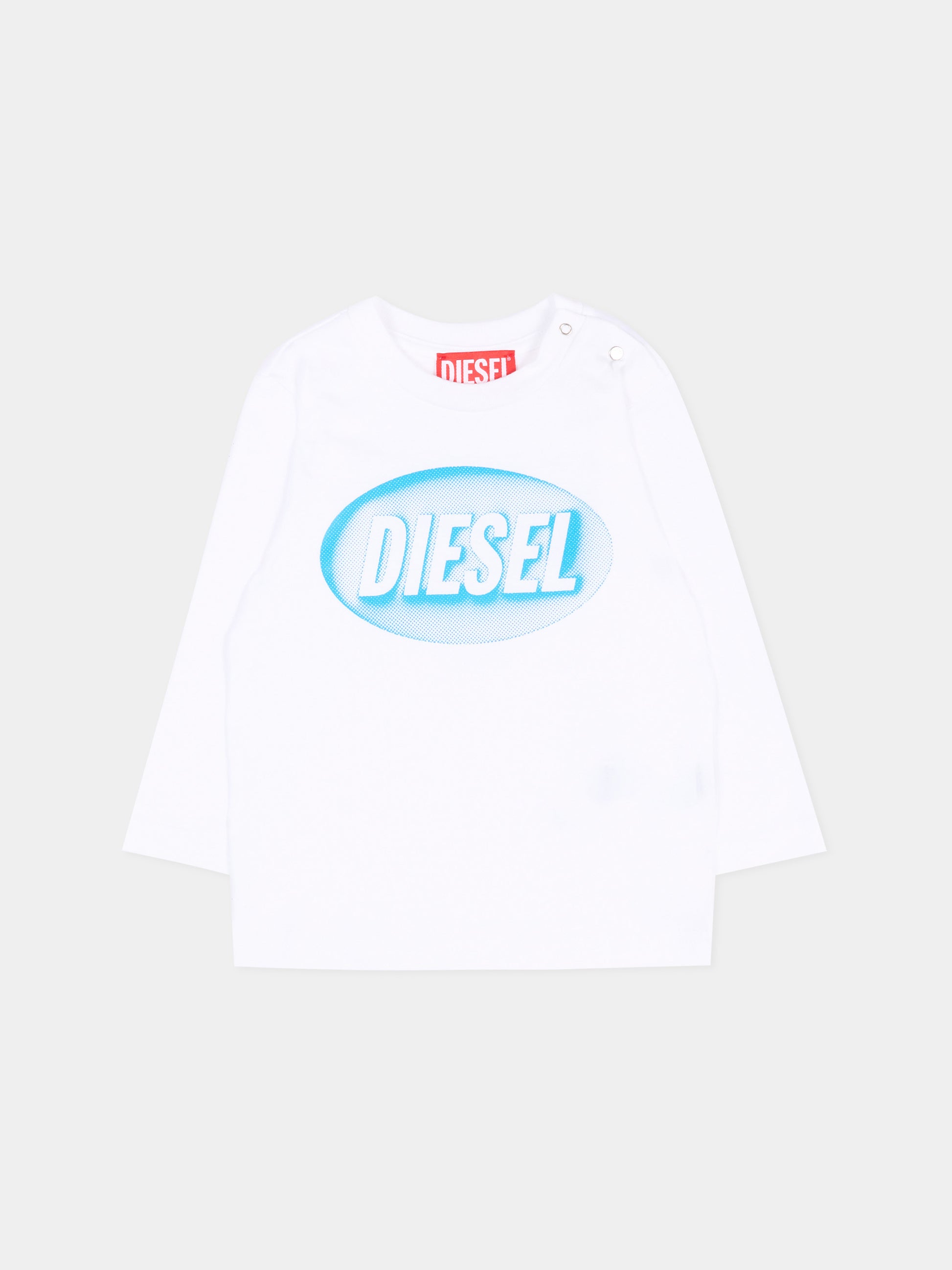 T-Shirt bianca per neonato con logo,Diesel,K00857 00YI9 K100