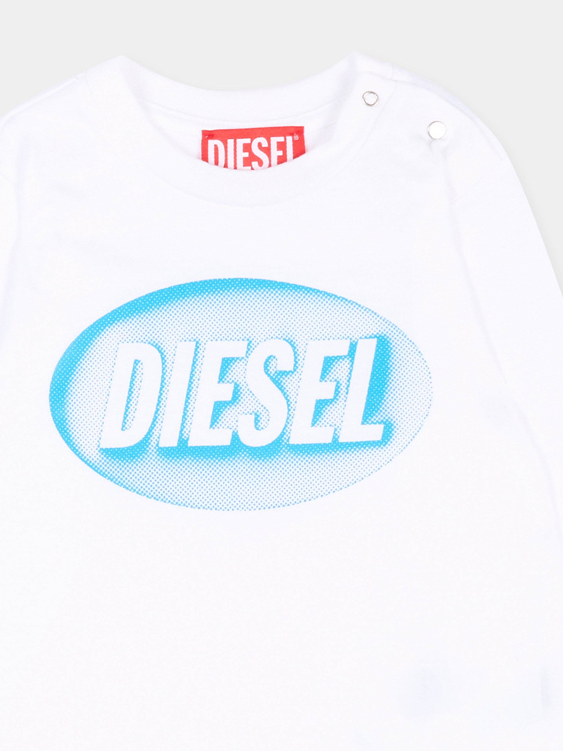 T-Shirt bianca per neonato con logo,Diesel,K00857 00YI9 K100