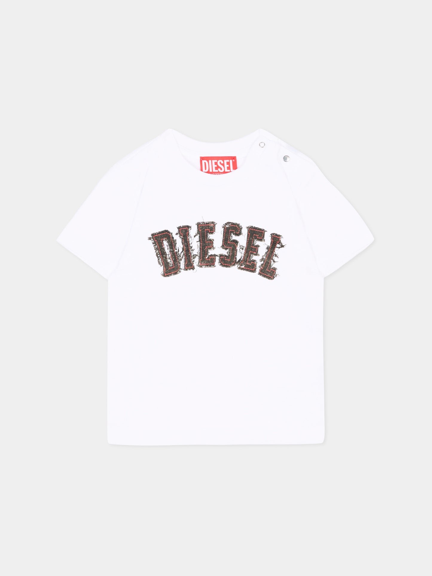 T-Shirt bianca per neonato con logo,Diesel,K00875 00YI9 K100