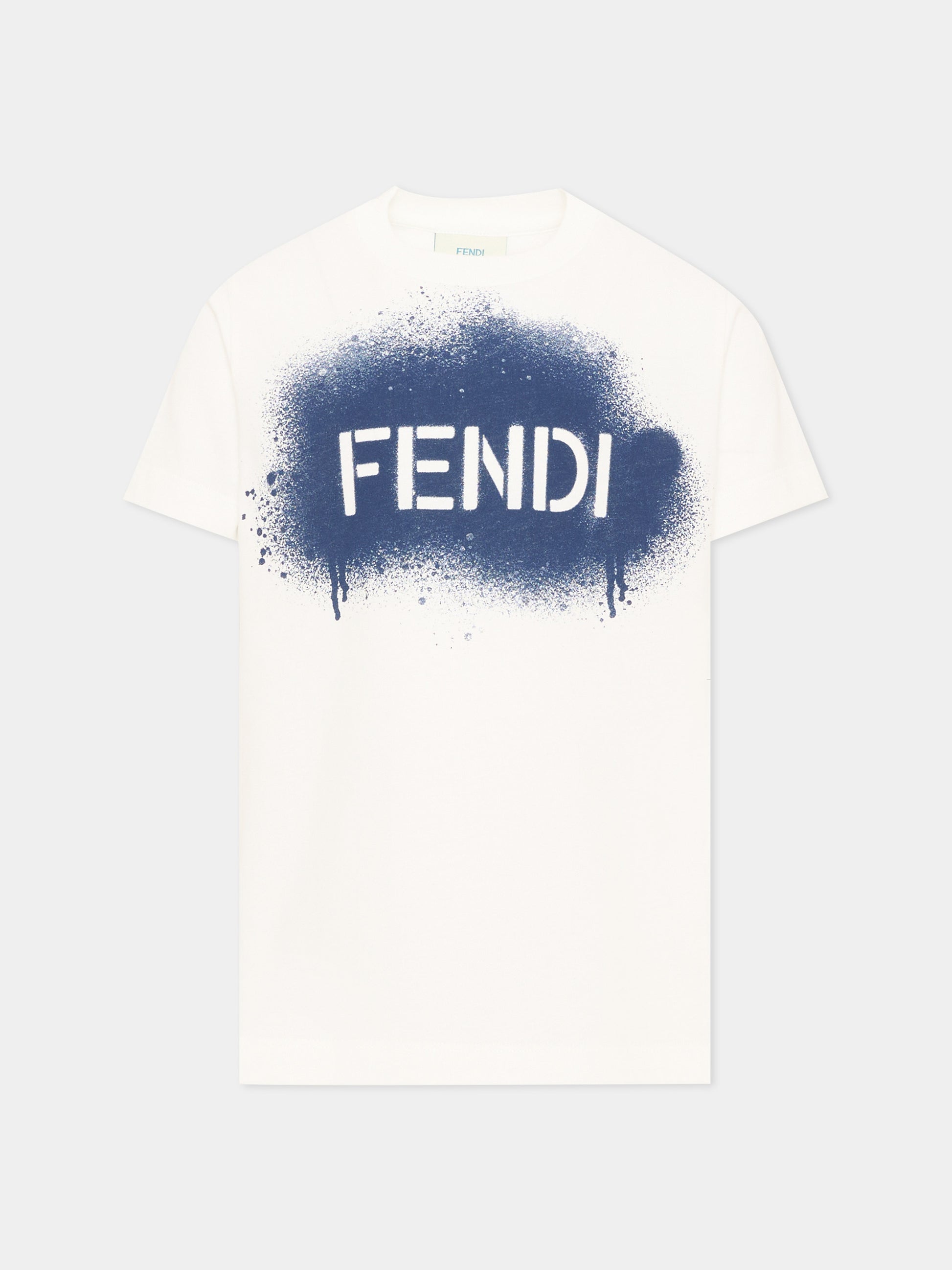 T-Shirt avorio per bambini con logo,Fendi Kids,JUI212 AY8D F1PEY