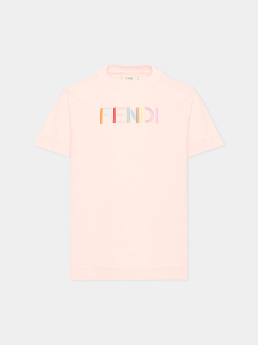 T-shirt rosa per bambina con logo,Fendi Kids,JUI208 AY8D F1UL9