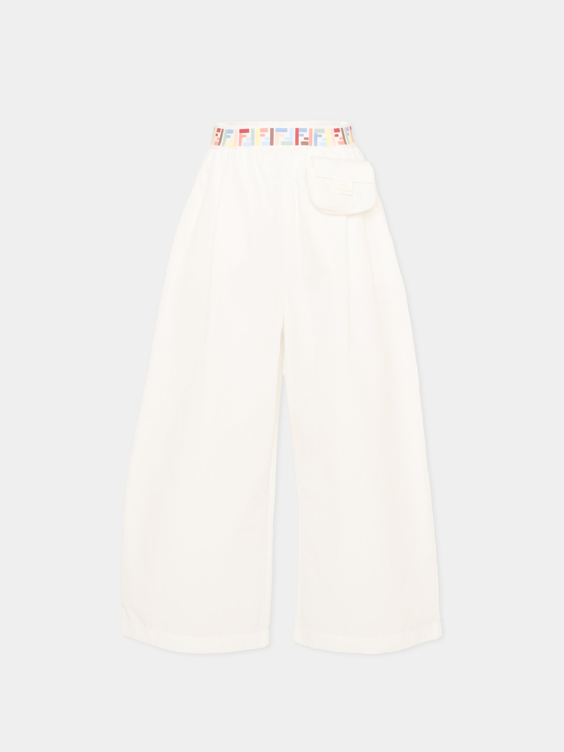 Pantaloni casual bianco per bambina con logo FF,Fendi Kids,JFF404 AEXZ F0TU9