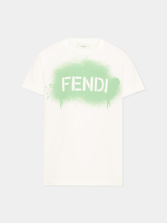 T-Shirt avorio per bambino con logo,Fendi Kids,JUI212 AY8D F1X7R
